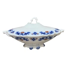 Antique W.H. Grindley Flow Blue Countess Ironstone Covered Tureen
