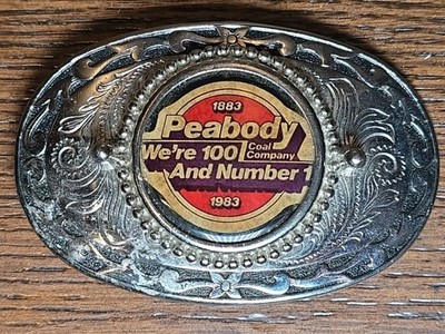 VTG 1983 100 Years Peabody Coal Mining Miners Metal Belt Buckle Indiana Kentucky