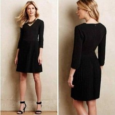 Ganni Anthropologie Black Fulton Pleated Textured Cross-Knit Dress Size Large