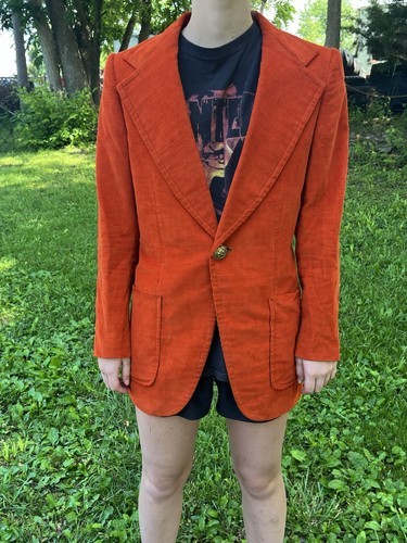 VTG 1970s Mens Burnt Orange Corduroy Blazer Sport Coat Bespoke 70s Custom