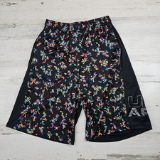 Under Armour Athletic Shorts Youth Large Black Multicolored Loose Fit Heatgear