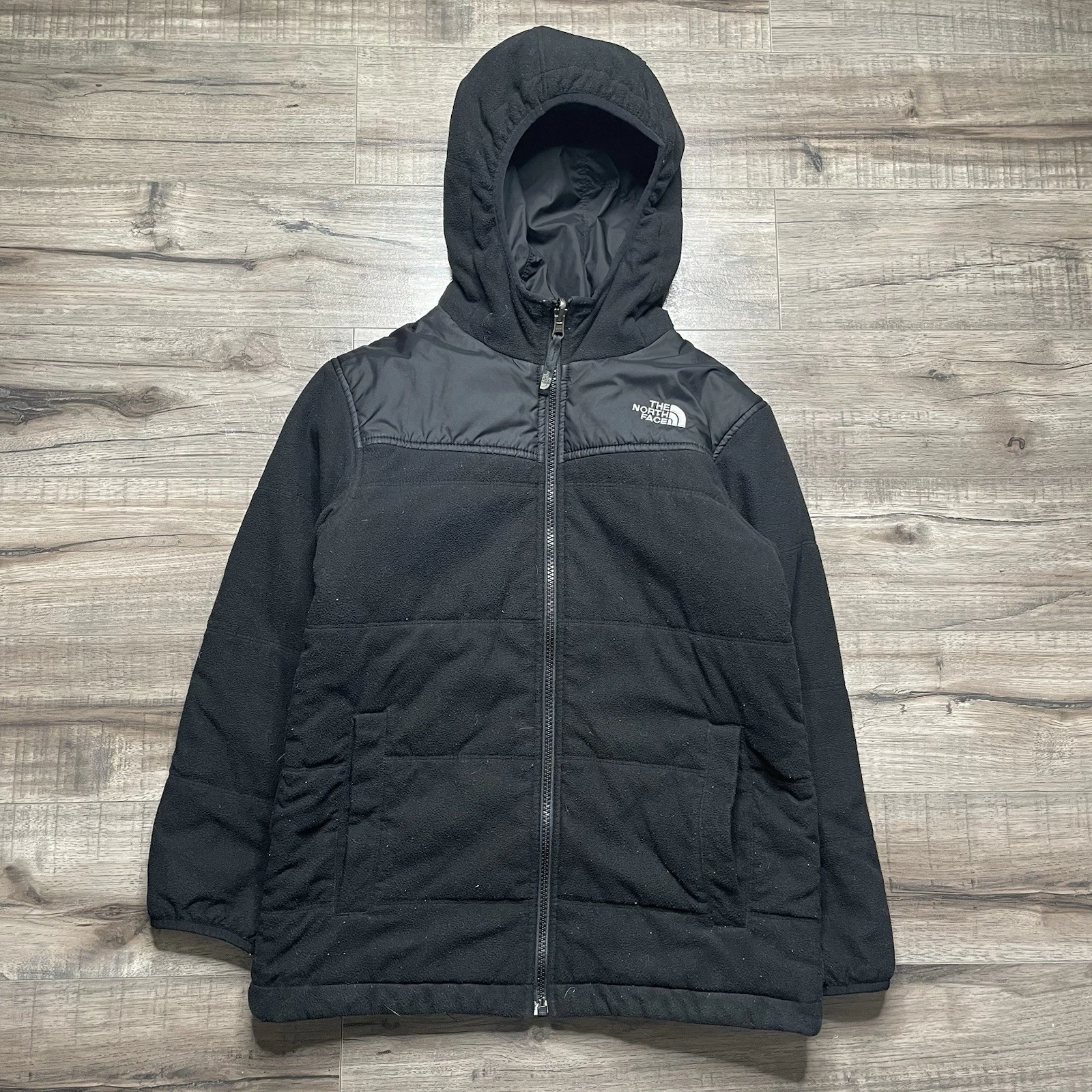 The North Face Jacket Boys M 10-12 Black Reversible Fleece Puffer Outdoors Hood