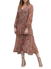 LoveShackFancy Women's Floral Print Alexandra Dress Medium Rust