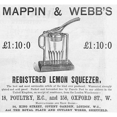MAPPIN & WEBB'S registrierte Zitronenpresse - viktorianische Werbung 1888