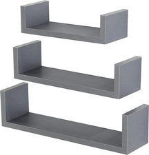 Set of 3 Floating Shelves Wall Mounted Storage Display Shelf Kit Home Decor New 