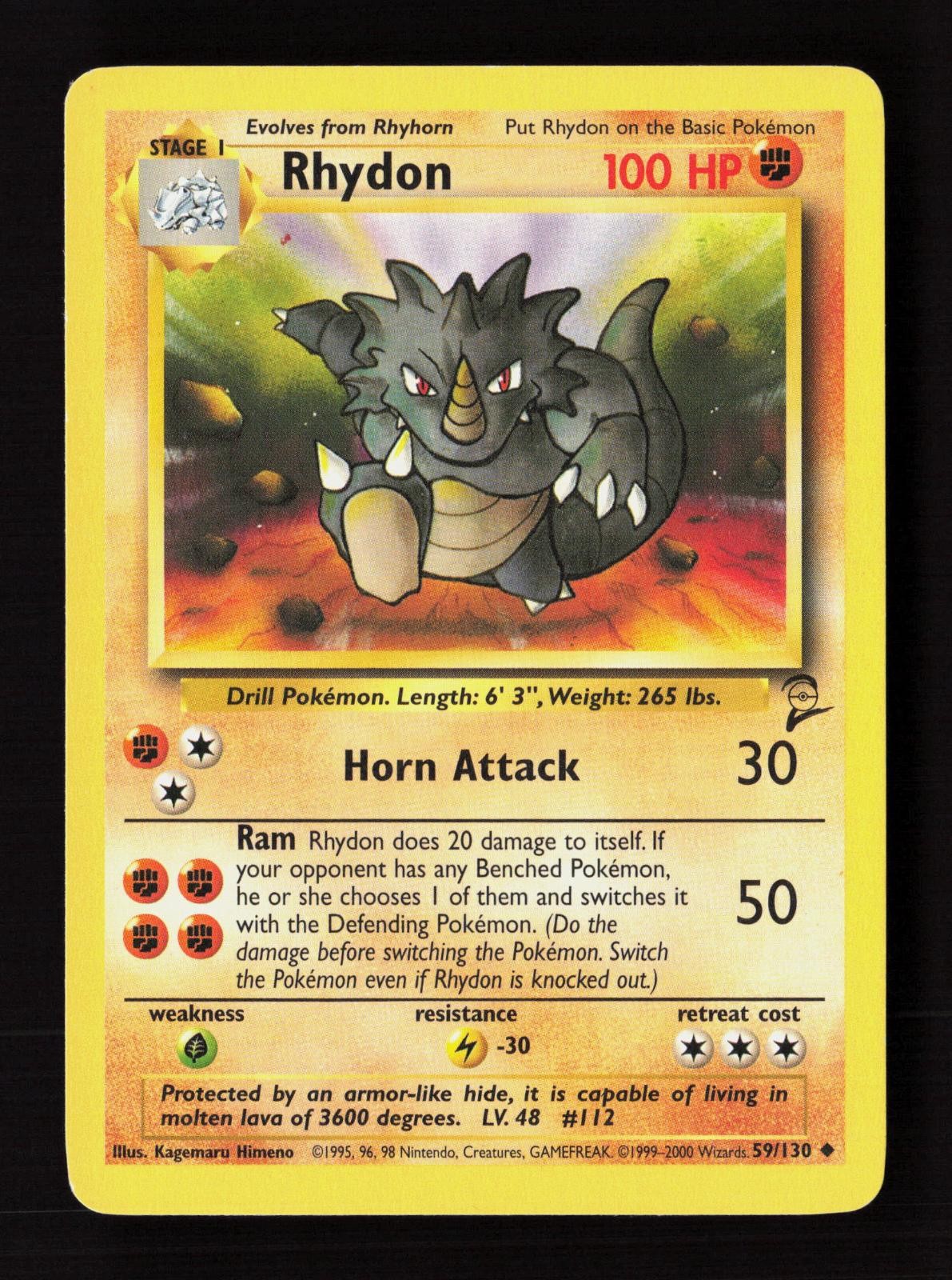 Rhydon 59/130 Uncommon Base Set 2 Pokemon Moderately Played