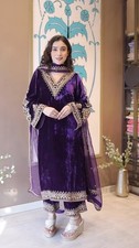 Winter Wedding Special Velvet Kurti Palazzo Set Heavy Embroidery Stitched