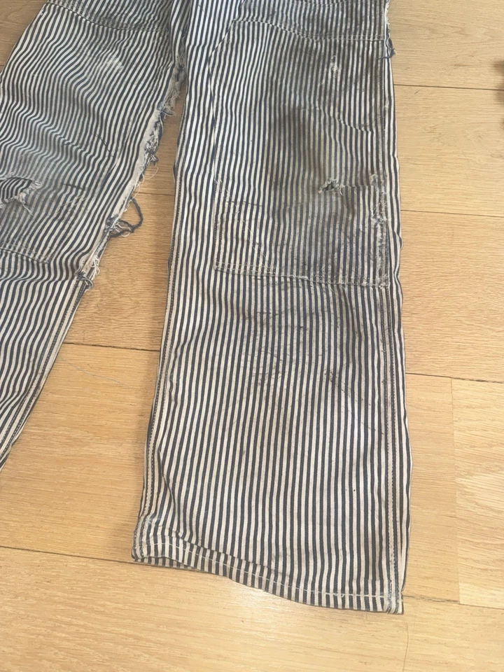 vintage powr house montgomery ward 40s hickory stripe overalls distressed 36 - Image 4 of 4