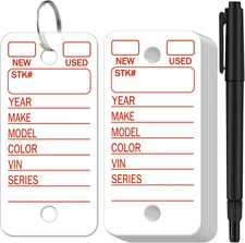 200PCS Poly Car Key Tags with Rings & 2 Markers – White Plastic Labels for Car,