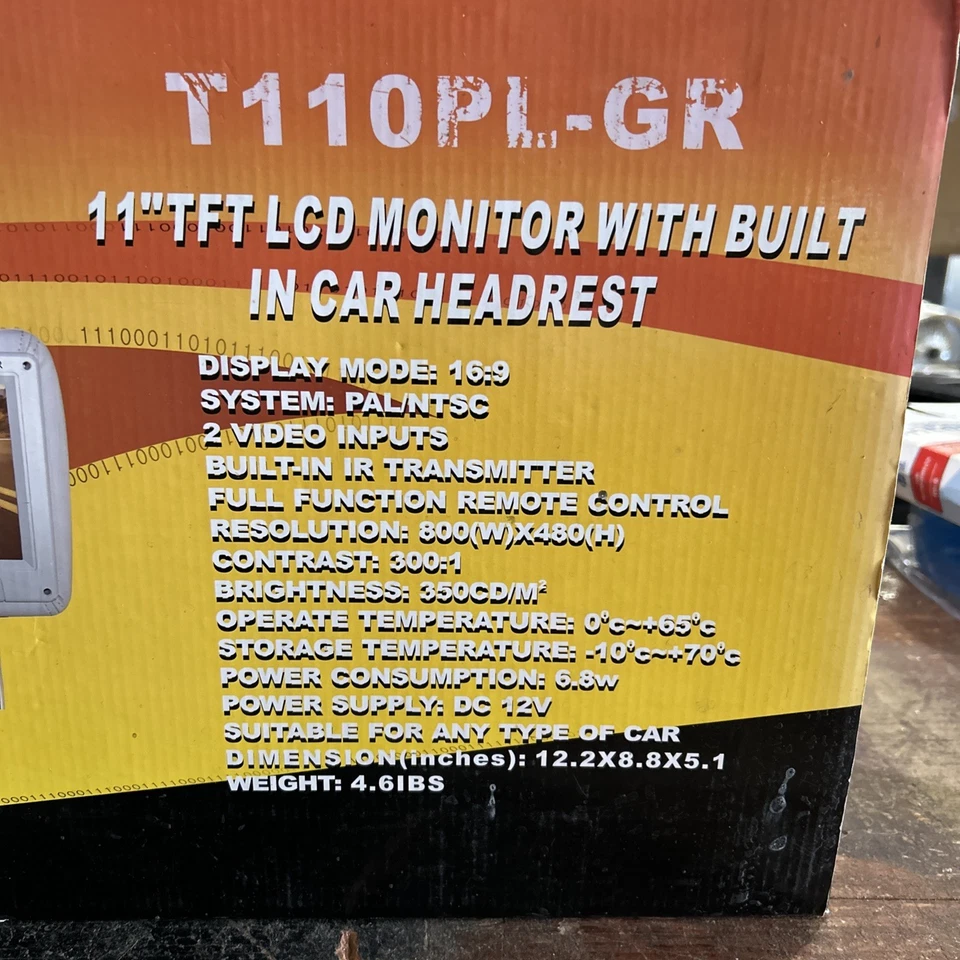 Tview 11” TFT LCD Monitor With Built In Car Headrest (Pair Of 2) Gray - Image 2 of 3