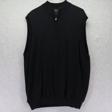 Greg Norman Sweater Vest Mens Large 1/4 Zip Pullover Golf Mock Neck Lined Black