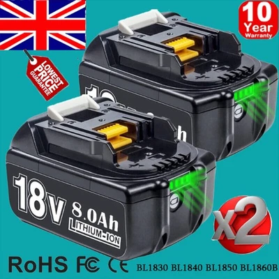 2 Packs For Makita 18V Battery 8.0Ah LXT LED Li-Ion BL1830 BL1840 BL1850 BL1860B