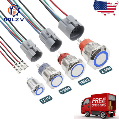 16mm 12V LED ON OFF Waterproof Stainless Steel Latching Push Button Power Switch