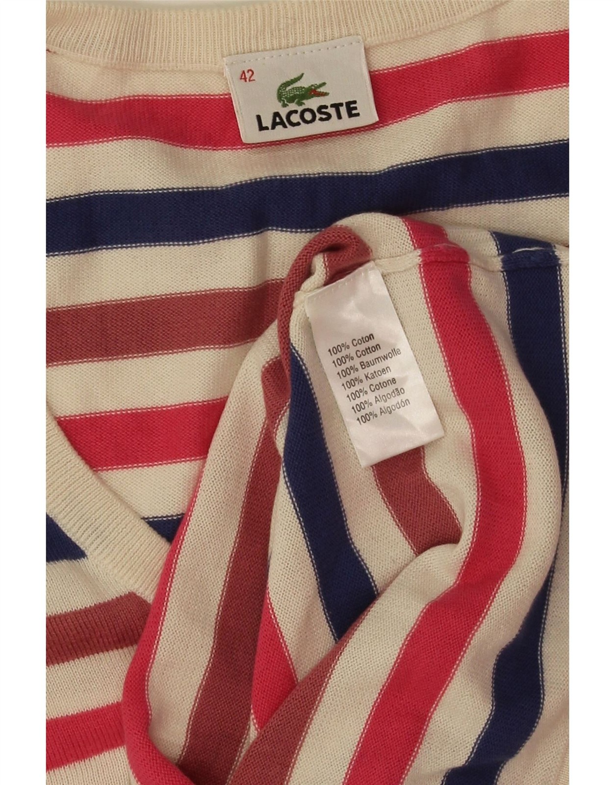 Lacoste Womens V-Neck Jumper Sweater Size 42 Large Multicoloured Striped CH10 thumbnail 3