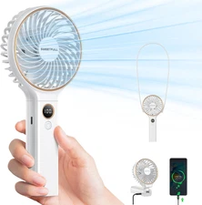 SWEETFULL Handheld Portable Fan, 5000Mah Rechargeable Battery, 6 Speed Wind, LED