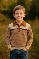 Vintage 70s Health Tex Our Gang Boys Velour Stripe Sweater Size 10