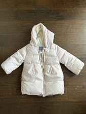 Jacadi Paris Baby Girls Puffer Coat Jacket sz 24 M Polka Dot Pink Front Zip 4121