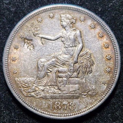 Silver 1878-S Trade $1 Dollar | AU Condition - Chop Mark