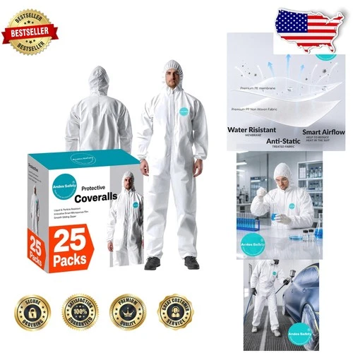 Andes 25 Count Lab Coveralls, White Microporous Film, Attached Hood, Elastic ... - product listing photo