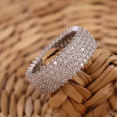 2Ct Round Cut Simulated Diamond Wedding Eternity Band Ring 14k White Gold Plated