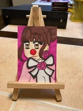 ACEO Original Mixed Media Painting Art Card ATC Pinup girl #536