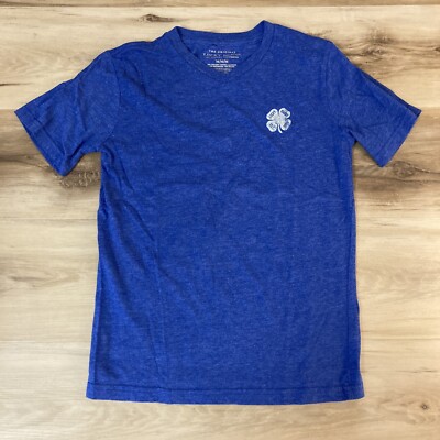 Lucky Brand Shirt Boys Medium Blue V Neck 4 Leaf Clover Short Sleeve Tee