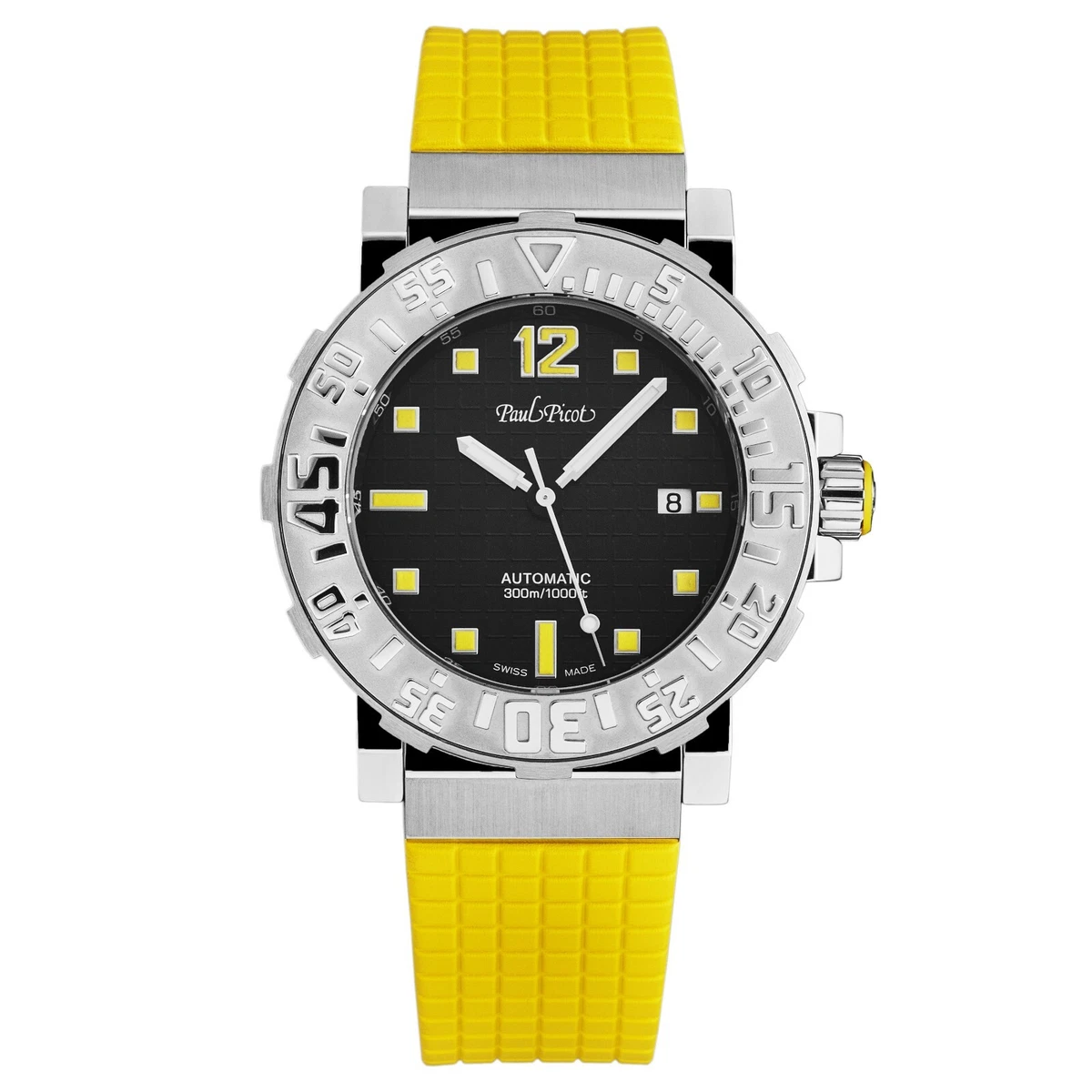 Paul Picot Mens C Type Black Dial Yellow Strap Automatic Watch P4118.SNGN.3012