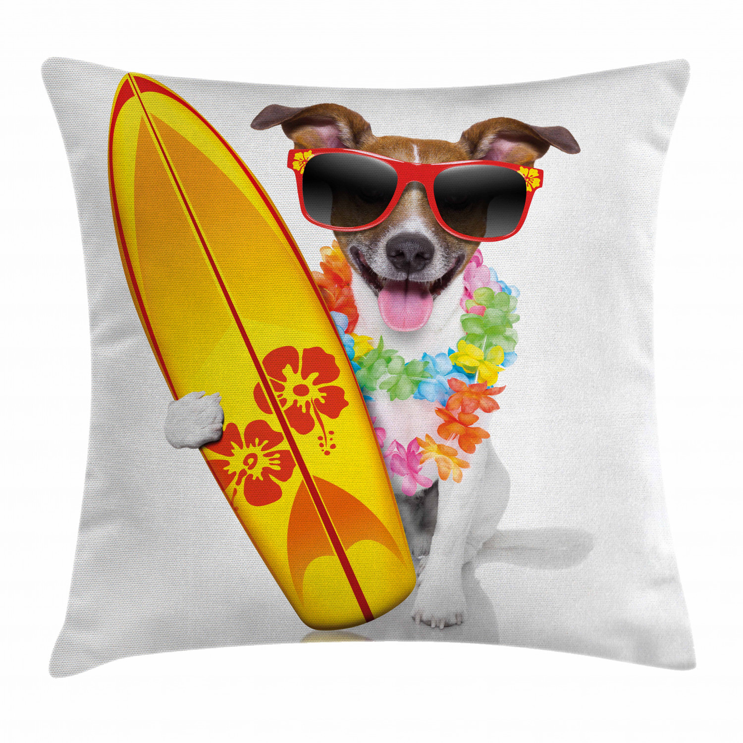 Ride The Wave Surf Dog Glasses 16-Inch Square Pillow Case Cover