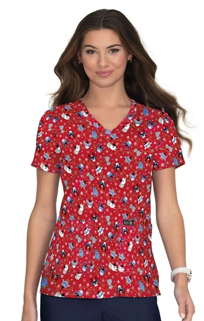 Red print scrub best sale tops