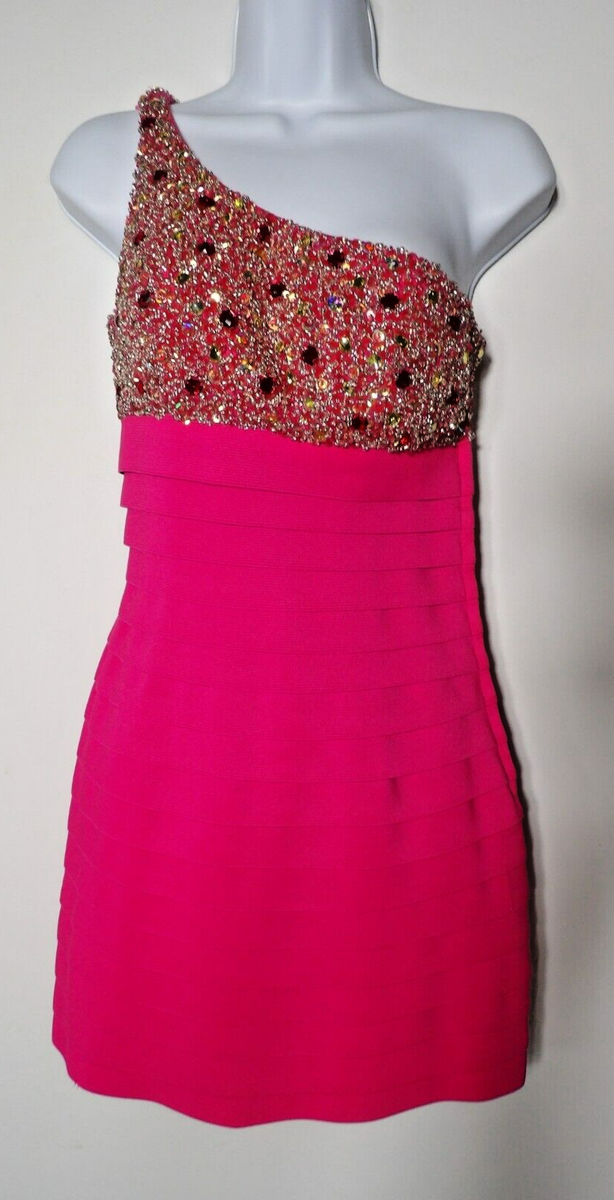 sherri hill hot pink one shoulder dress Mini 4 Bright Jewels Bling Y2K Sequins Prom 2609