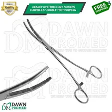 Heaney Hysterectomy Forceps Curved 8.5" Double Tooth OB/GYN Inst German Grade