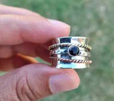 Genuine Black Onyx Spinner Ring Handmade Solid 925 Silver Meditation Ring AL-44