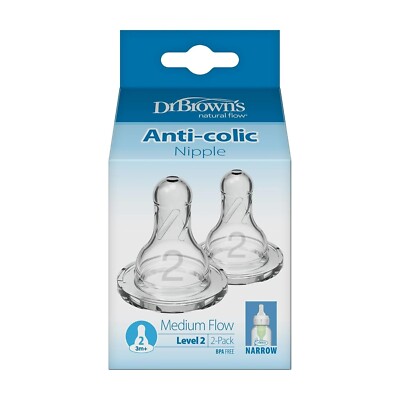 Dr. Brown S Natural Flow Level 2 Narrow Baby Bottle Silicone Nipple, Medium Flow