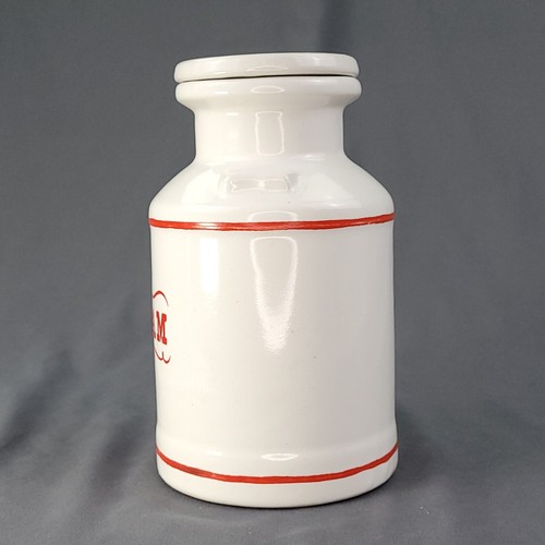 Ceramic Canister White Red Country Farmhouse Vintage Cream Jar - Picture 2 of 7