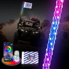 4FT Lighted Spiral LED Whip Antenna w/Flag & Remote For ATV Polaris RZR UTV