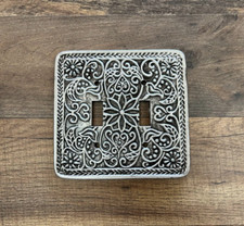Metal Double Two Toggle Light Switch Cover. Scroll Ornate decorative wall plate