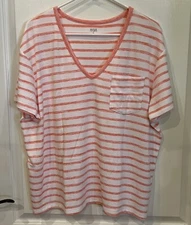 A.N.A. A New Approach Striped Orange V Neck Short Sleeve T-Shirt XL