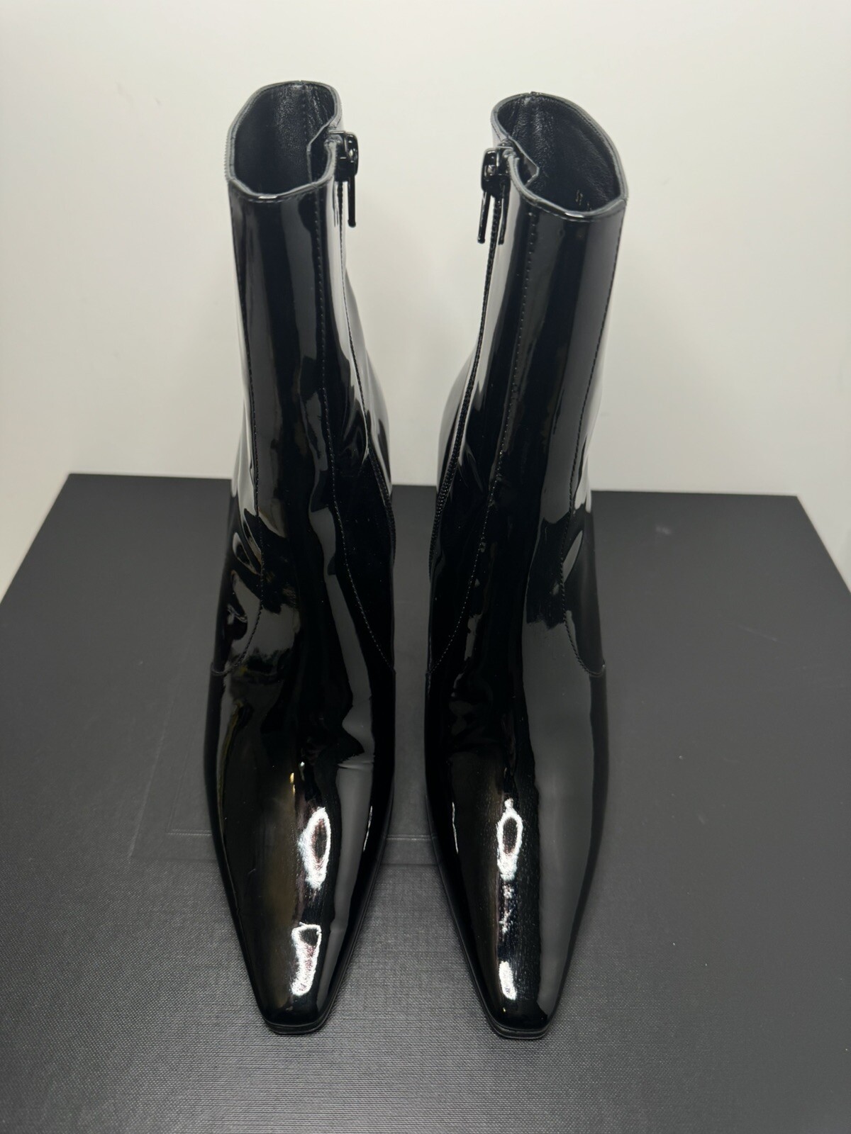 ($1490 vendita al dettaglio) Saint Laurent Paris Ziggy 90 stivaletto con cerniera nero vernice pelle