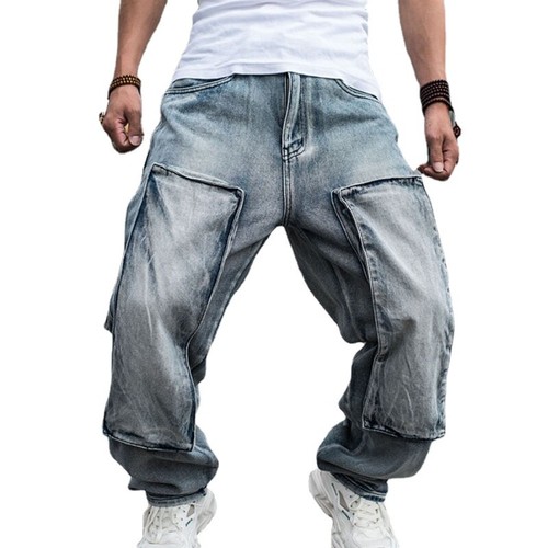 Men Baggy Jeans Hip Hop Denim Pants Retro Loose Straight Trouser Oversize Casual - Picture 1 of 11