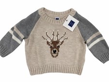 Janie and Jack Tan Gray Deer Crewneck Pullover Sweater Size 3 - 6 Months NWT