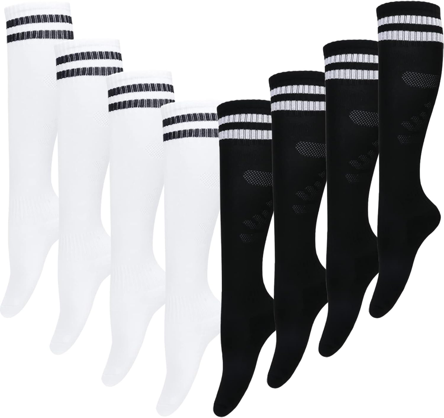 4 Pairs Soccer Socks Football Sport Team White Black Knee High Socks for Youth B