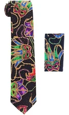Vittorio Farina (FQH) Mardi Gras Masquerade Design Necktie & Handkerchief 