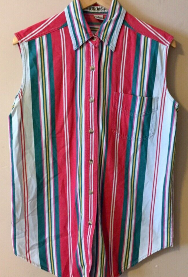 Vintage 90's Kikomo Denim Stripe Western Shirt Size M 100% Cotton