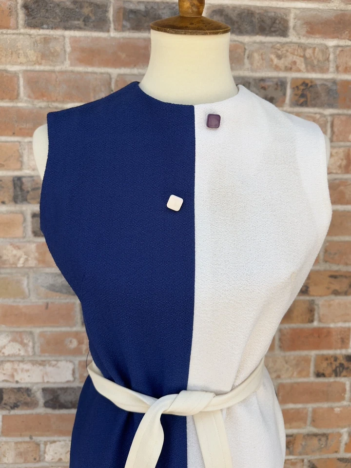 Винтажный 60-х годов размер режимы темно-синий и белый цвет блок мод платье - Изображение 4 из 4