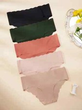 5pcs SET Women's Seamless Scallop Trim Briefs   Comfy, Skin-friendly Panties