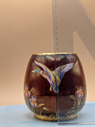 Carlton Ware Rouge Red Lustre Hand Painted Vase Mallard Duck Flowers Art Deco - Picture 16 of 16