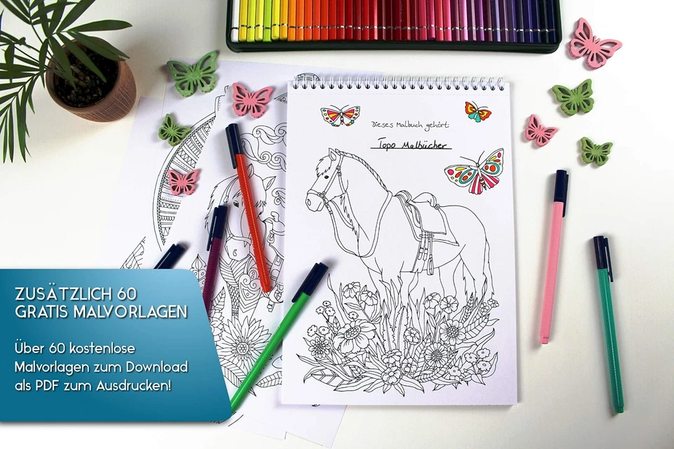 Pferde Malbuch für Mädchen ab 12 Jahren und Erwachsene - Premium-Malbuch - Bild 3 von 4