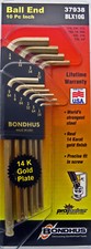 Inch Hex Balldriver LNGArm L-Wrench Set 10pcs 1/16"-1/4"Goldguard Bondhus 37938
