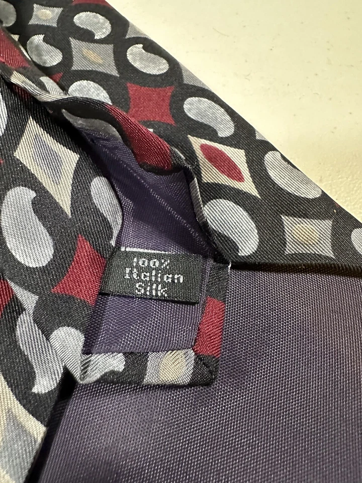 Corbata Gianfranco Ruffini 100 % seda cachemira granate azul beige 60”x4” Foto 3 de 3