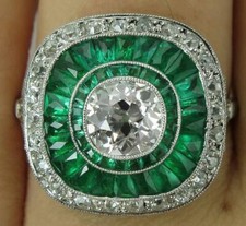 Art Deco Vintage Wedding 2CT White Round Cut CZ Green Engagement Ring 925 Silver